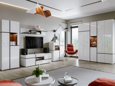 Гостиная Мадрид (3000 мм x Высота 1950 мм x Глубина 524 мм) + Шкаф (2002 мм x Высота 2236 мм x Глубина 524 м)