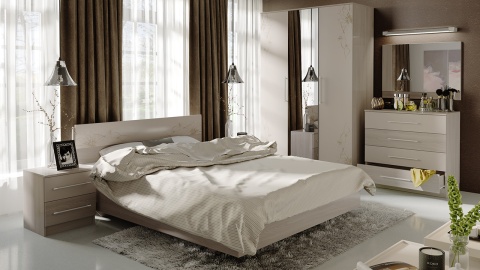 Спальный Гарнитур Мадлен №1 Ясень Шимо/Бежевый Глянец с Рисунком