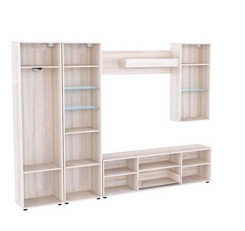 Гостиная Валери Дуб Сонома/Белый Глянец МДФ (Ш-2228 x В-2046 x Г-385 мм)