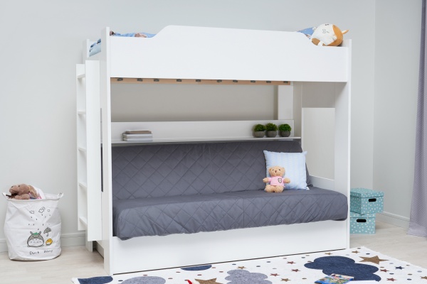 Двухъярусная кровать с диван-кроватью темно-серый / белый